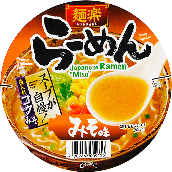 Menraku cup Ramen Miso 90.9g 麺楽 ラーメンみそ味