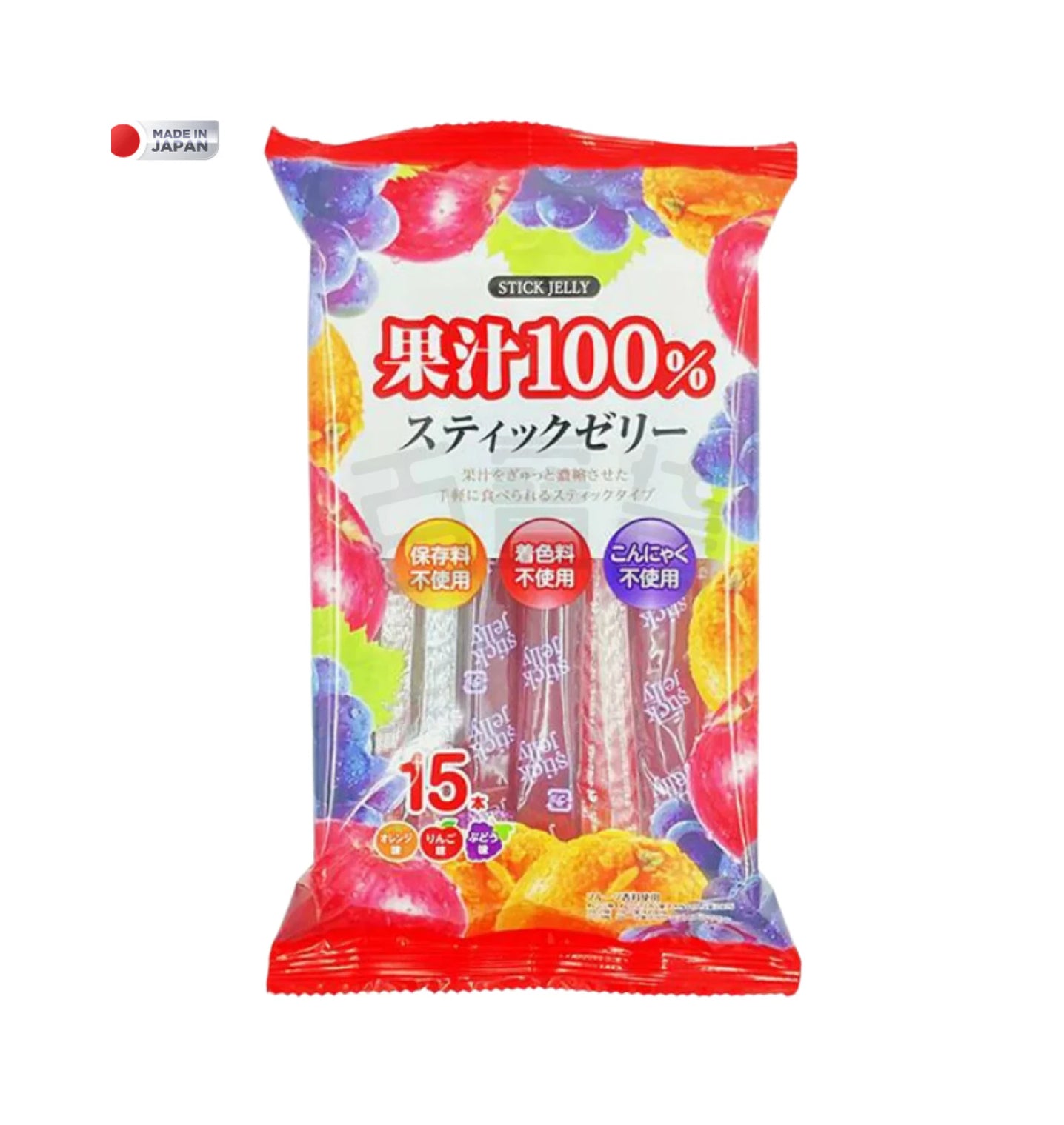 Ribon Jelly 100% fruit stick 15pcs 225g 果汁100%スティックゼリー