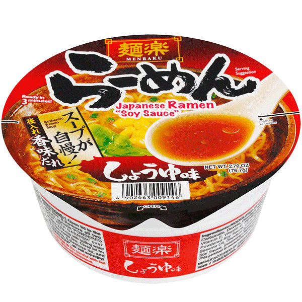 Menraku cup Ramen Shoyu 76.7g 麺楽　ラーメンしょうゆ味