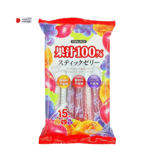 Ribon Jelly 100% fruit stick 15pcs 225g 果汁100％スティックゼリー