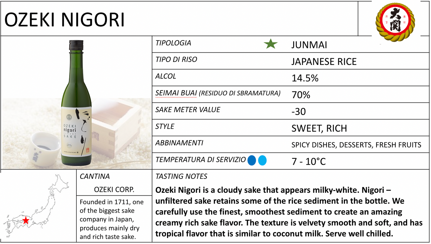 Sake giapponese OZEKI NIGORI SAKE alc 14.5% - 375ml